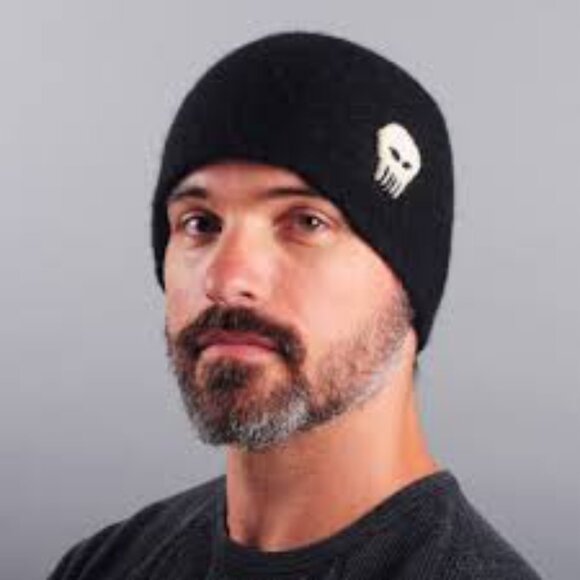 Julie Sinden Handmade Merino Wool Beanie Hat, Black With White Skull Detail - Picture 3 of 4